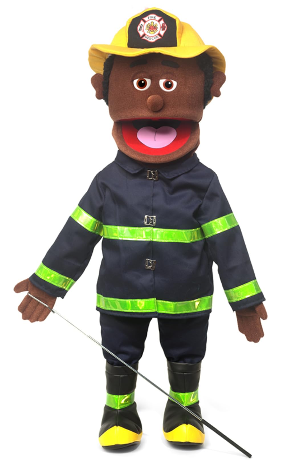 Fireman, Black Male, Full Body, Ventriloquist Style Puppet, 65cm