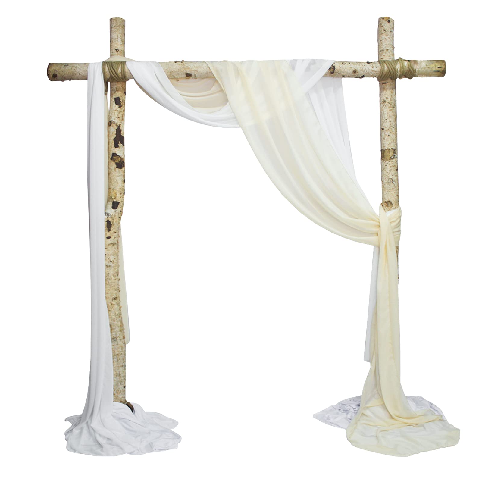 URROMA Wedding Arch Draping Fabric, 2 Pcs Chiffon Drapes Wedding Drapery for Indoor and Outdoor Backyard Reception Backdrop Ceiling Curtains Decorations, White and Ivory