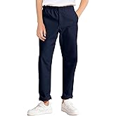 Haloumoning Boys School Uniform Chino Pants Kids Elastic Waist Pull on Twill Pants with Pockets 5-14 Years