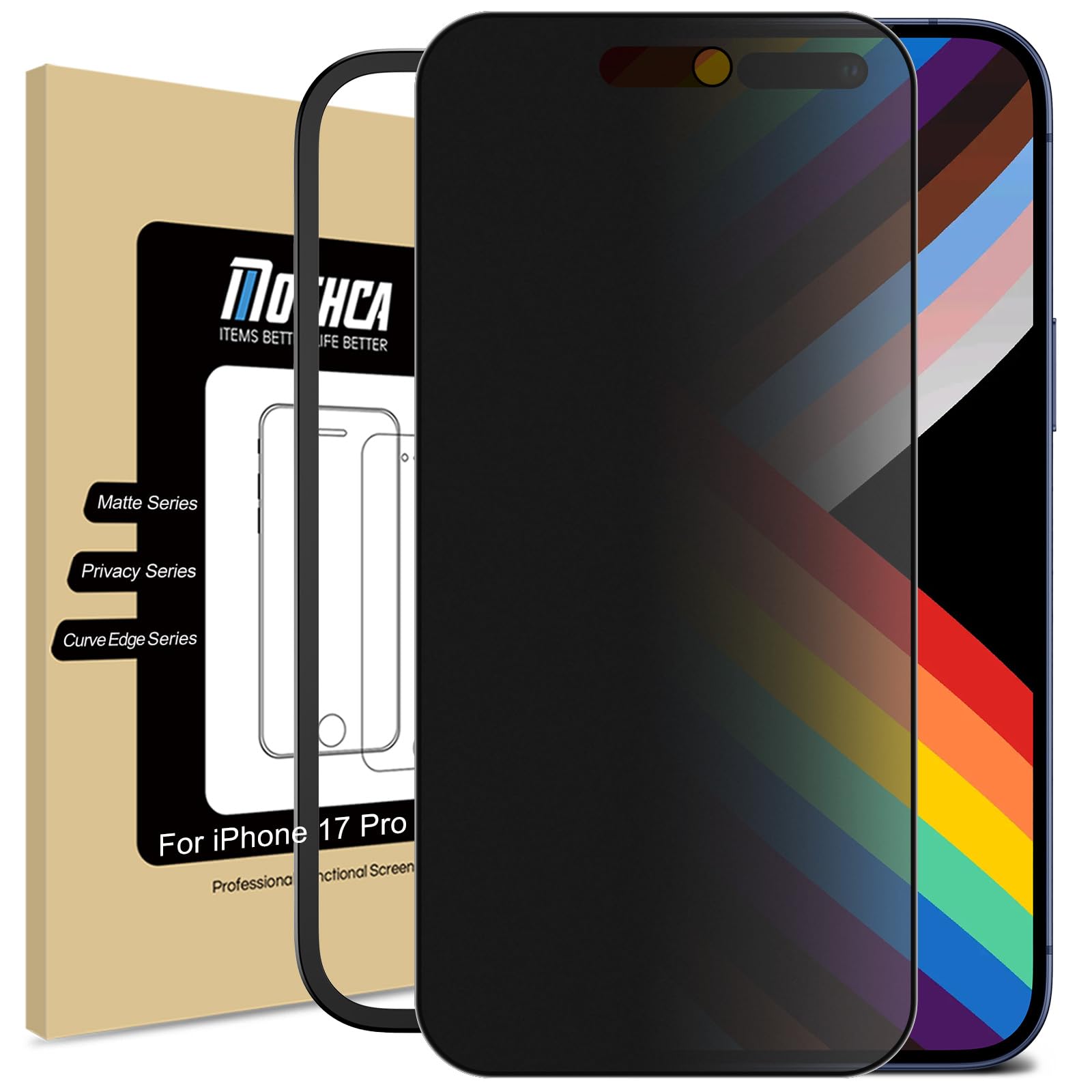Mothca Matte Privacy Screen Protector for iPhone 17 Pro [6.3 inch] with Easy Installation Tool, Anti Spy Anti Glare Full Coverage Tempered Glass Film, Anti-Fingerprint, Case Friendly Smooth as Silk
