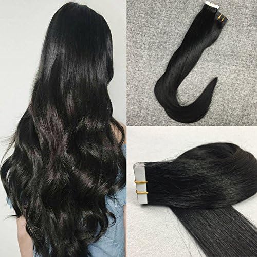 18" Color #1 Jet Black Pu Tape in Remy Human Hair Extension Straight Hair 20 pcs Seamless Tape Skin Weft Human Hair Extensions 40 Gram/package ( 18inch, #1 )