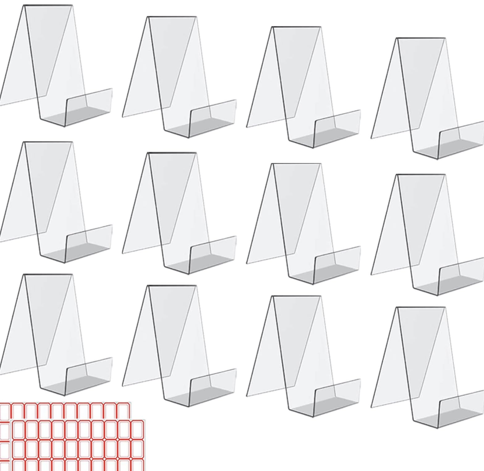 12 Packs Clear Book Display Stand, LOVECENTRAL Transparent Acrylic Book Stand, Book Stands for Display, Acrylic Bookshelf for Displaying Picture Albums, Books, Music Sheets, Notebooks, Artworks — image 1