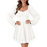 Rooscier Women's Lantern Flounce Long Sleeve Ruffle Layer Tie Mini Short Dress