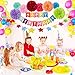 Outgeek Happy Birthday Banner Decorations Party Supplies, Birthday Party Decorations with Happy Birthday Banner Letters, Tissue Pom Poms Flowers, Star Paper Garland Happy Birthday Hat