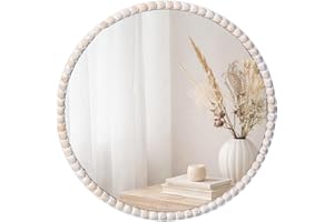 SWTHONY Small Round Boho Beaded Mirrors for Wall Decor, Cute Decorative Hanging Circle Nursery Mirror for Girl Room, Bedroom,