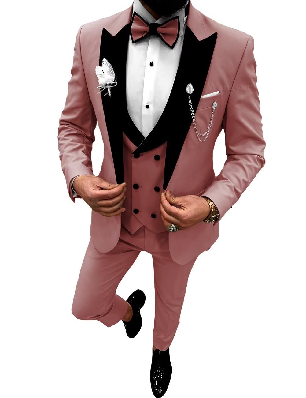 Wangyue Prom Suit Tuxedo Sets 3 Pieces Dusty Rose