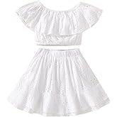 BOIZONTY Kids Baby Girls Outfits Floral Ruffle Off Shoulder Crop Tops + Bowknot Denim Shorts Skirt Set Toddler Summer Clothes