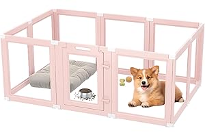 IABIFO DIY Clear Acrylic Dog Playpen Indoor, Transparent Easy Cleansing Puppy Fence with Suction Cup, Easy-Assemble Indoor Whelping Crate for Small Puppies (23.6" H, 10PCS), Pink