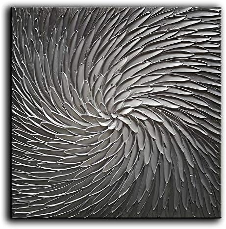 Paintings - YaSheng Art - Abstract Art Oil Paintings on Canvas Silver Gray Gradient color Abstract Artwork Modern Home Decor Canvas Wall Art Ready to Hang for Living Room Bedroom 24x24 Inch