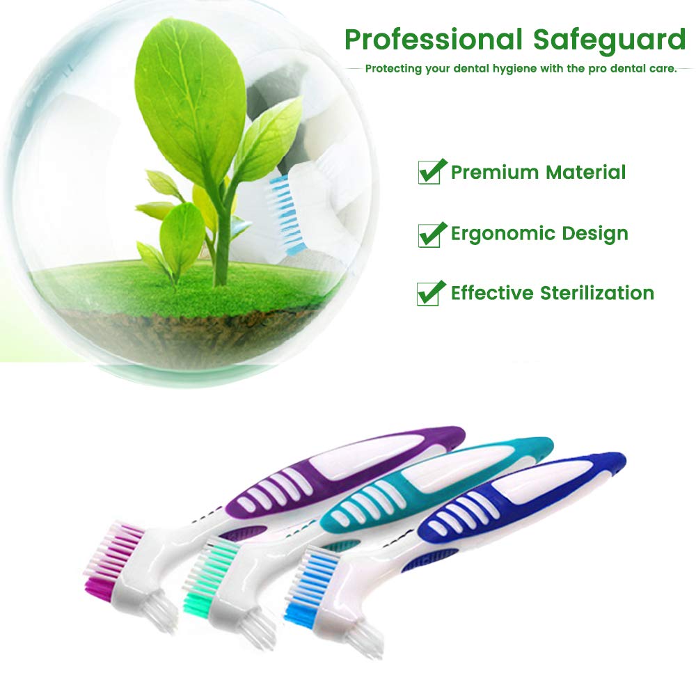 3Pcs Denture Cleaning Brush, AUHOKY Premium Hygiene Denture Cleaner Toothbrush, False Teeth Brushes for Denture Care - Multi-Layered Bristles &Ergonomic Handle (3Colors): Health & Personal Care