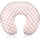 DAYEEBALL Nursing Pillow Cover, Removable Nursing Covers for Breastfeeding Pillows, Stretchy and Soft Fit for Baby Girls Boys Newborn, Pink Checkerboard (Only Cover)