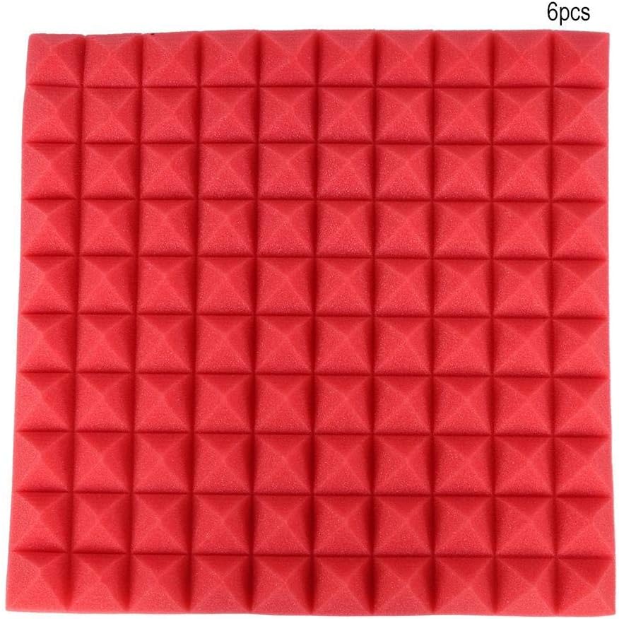Furnoor Soundproof Foam,6Pcs Pyramid Shape Sound-Absorbing Soundproofing Cotton Foam(Red)