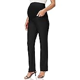 Foucome Women's Maternity Pants Comfy Stretch Dress Work Pants Straight Leg Pregnancy Slacks with Pockets