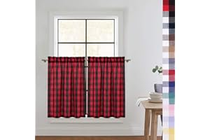 CAROMIO Red and Black Buffalo Check Tier Curtains for Kitchen, Heavy Duty Buffalo Plaid Gingham Short Cafe Curtains Kitchen Curtains Bathroom Window Curtain, 36 Inches
