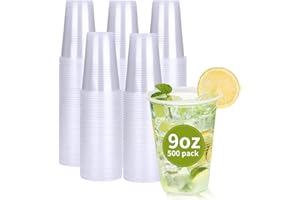 RACETOP 500 Pack 9 oz Plastic Cups, Clear Disposable Plastic Cups Bulk, Cold Drinking Party Cup, Transparent for Wedding, Thanksgiving, Christmas, Party