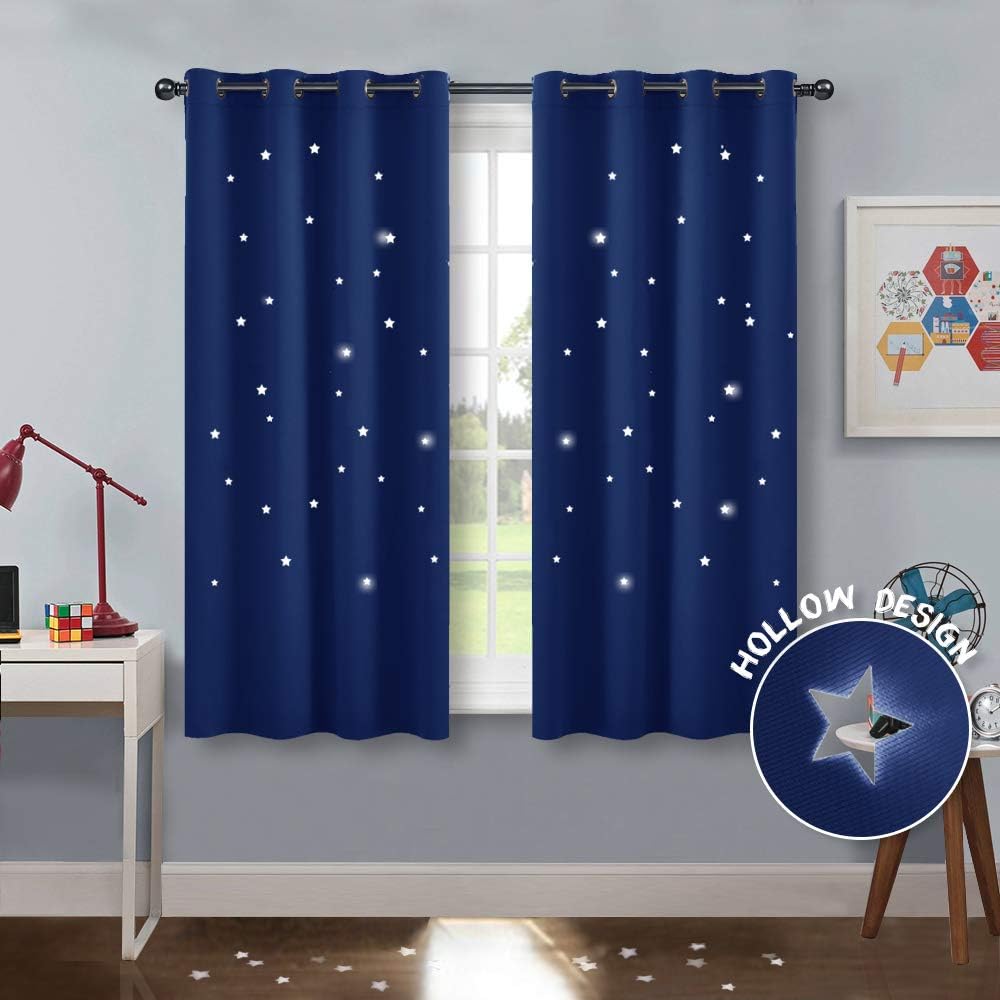 Pony Dance Nursery Star Curtains Eyelet Navy Blue Blackout