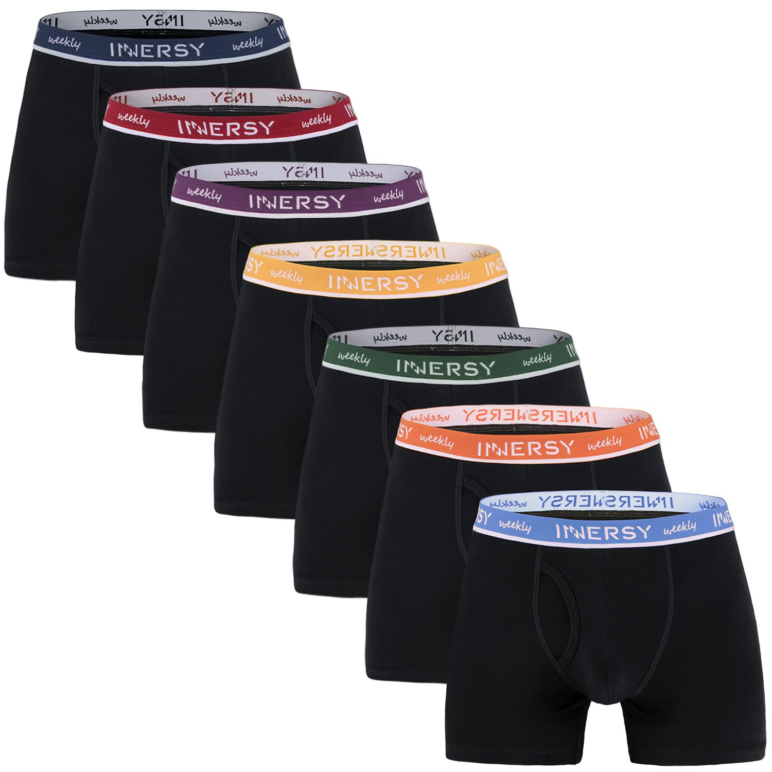 INNERSY Men Boxer Shorts Soft Cotton Briefs Open Pouch Trunks Underwear Black Pants 7 Pack (M, Colourful Black)