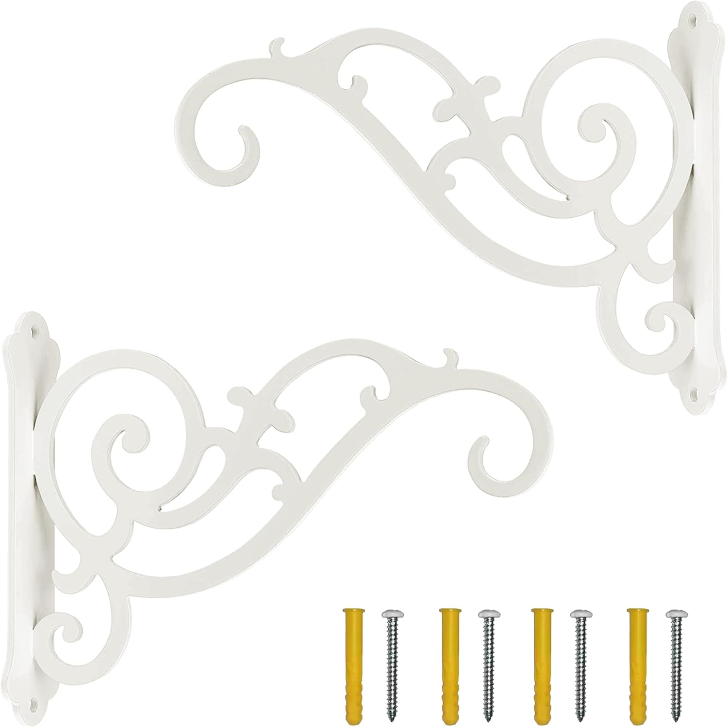Outdoor Hanging Brackets - Sunshine Iron Hanging Planter Bracket, 2 Pieces 6-Inch Wall Hooks for Hanging Birds Feeders, Latern, Wind Chimes, Coat, Decorative Indoor Outdoor (White)