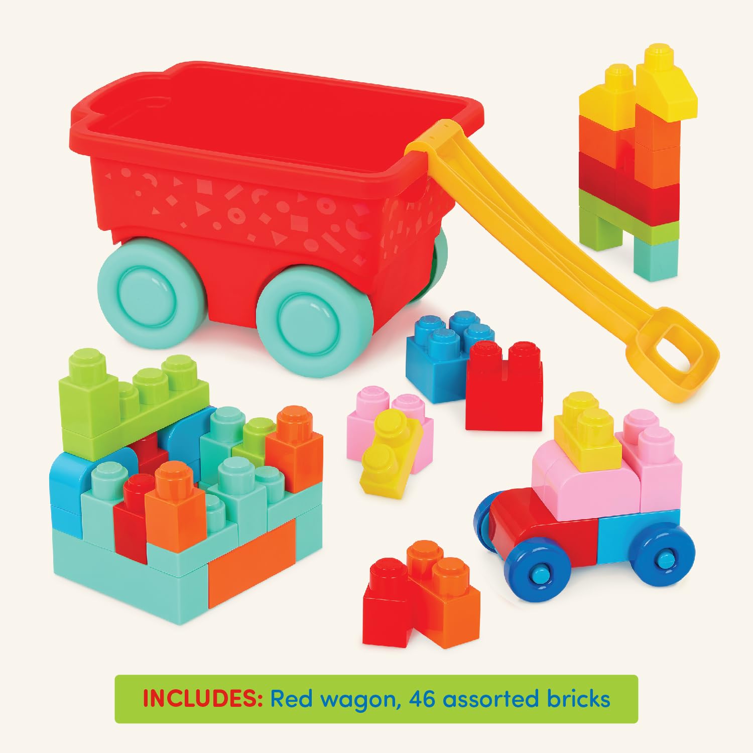 Battat – Building Blocks – 47 Pieces Brick Set – Colorful & Chunky Bricks – Unique Wheel Bricks – 12+ Months – Locbloc Red Builder's Wagon