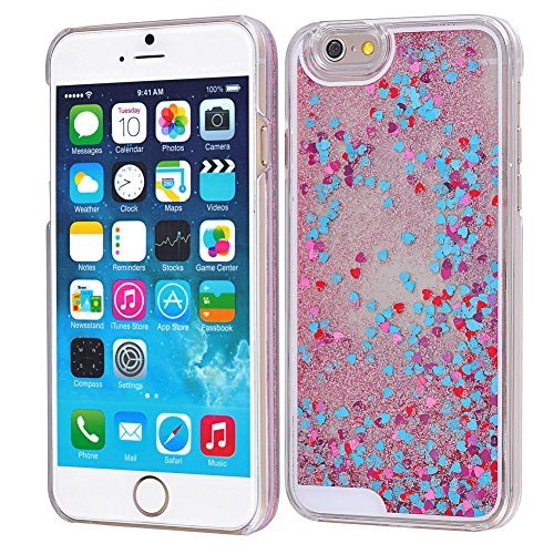 Yoption Transparent Plastic 3D Glitter Quicksand and Heart Liquid Case for Apple iPhone 6 iPhone 6s 4.7
