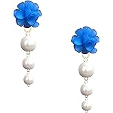 Anmpab Flower Cluster Pearl Earrings for Women Ball Drop Dangle Earrings Vintage Floral Stud with White Pearls for Her Wedding Party Jewelry