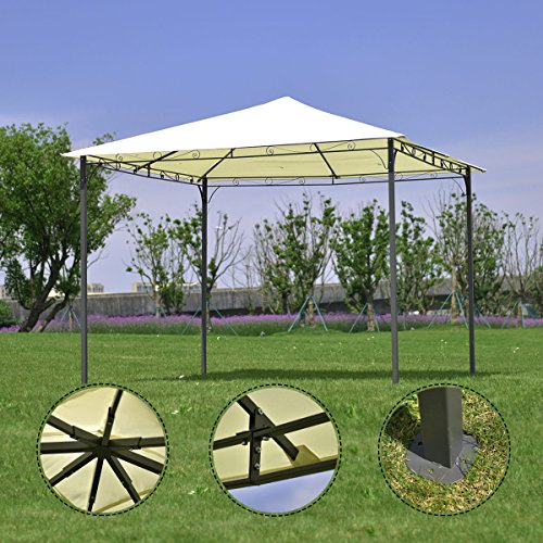 oldzon Outdoor 10'x10' Square Gazebo Canopy Tent Shelter Awning Garden Patio Beige with Ebook