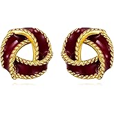 POPLYKE Gold Plated Red Love Knot Stud Earrings for Women Sterling Silver Small Knot Earrings Statement Trendy Jewelry