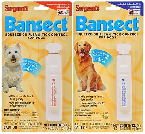Dog Sergeant's Bansect Squeeze-On Flea and Tick Control for Dogs 8 Count over & under 33 lbs SET OF 2