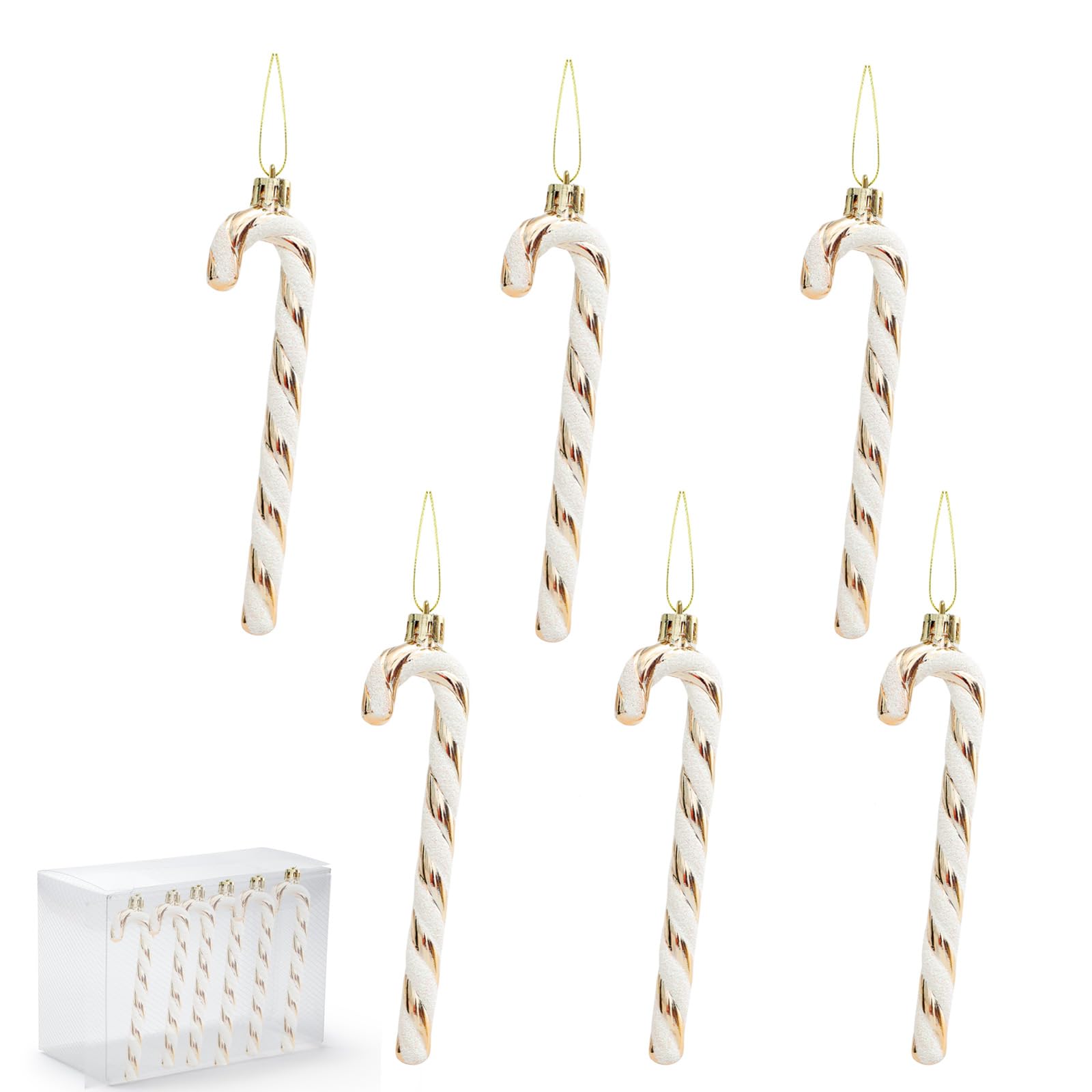 yayafunfun 6pcs Glitter Candy Cane Christmas Decoration for Xmas Tree Pendant Plastic Candy Cane for Christmas Ornaments (Champagne)