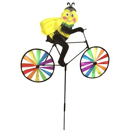 AmWISH Colorful Bee on Bike Windmill Whirligig Wheel Garden Lawn Yard Festival Decor Kids Outdoor Toy