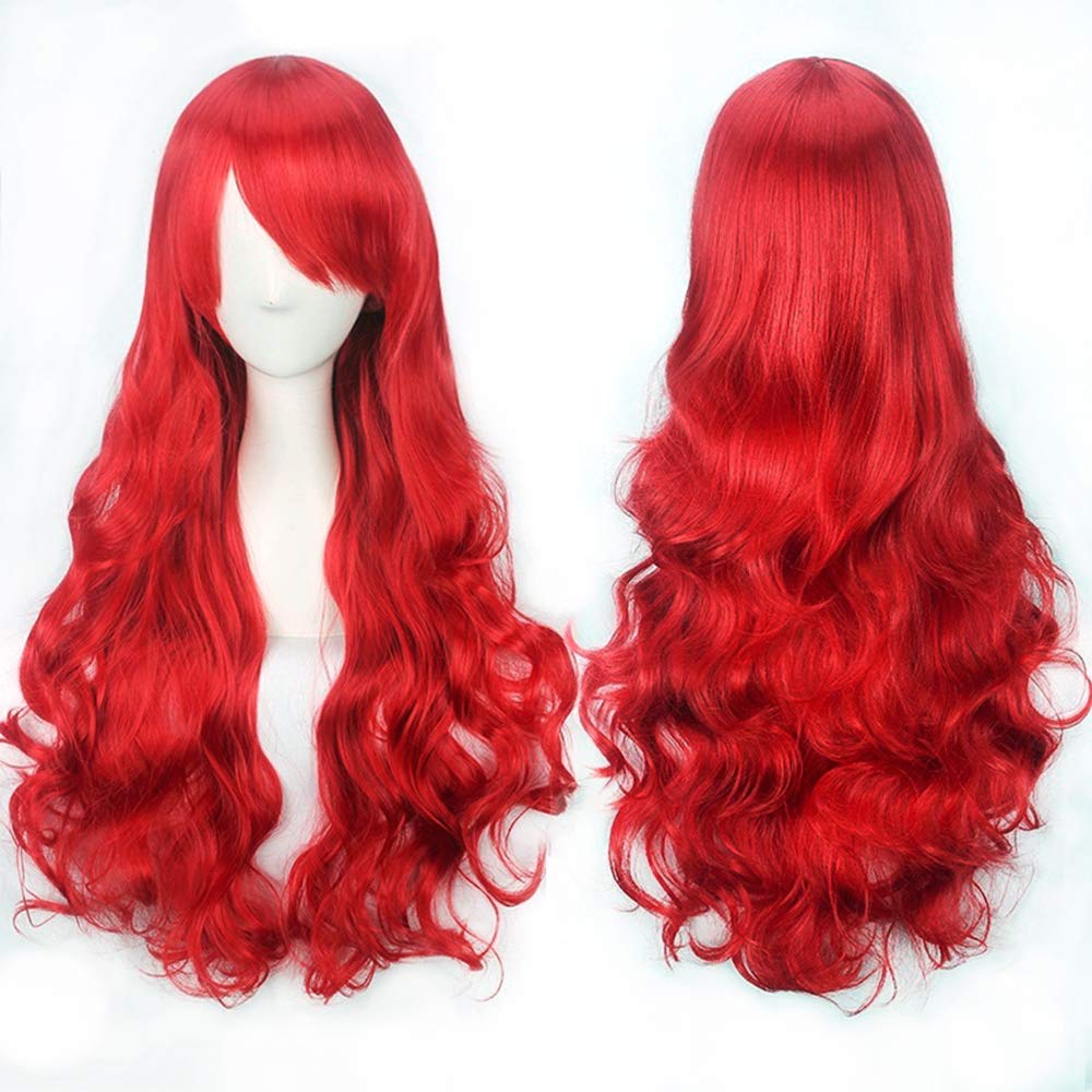YEESHEDO 32" 80 cm Red Long Wavy Curly Hair Cosplay Wigs with Bangs for Women Heat Resistant Synthetic Wig for Party Costume Anime Halloween (Red) โ image 1