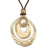 HAPPILOOPS Women's Leather Long Necklace Bohemian Style Circle Retro Pendant Necklace Women's Jewelry