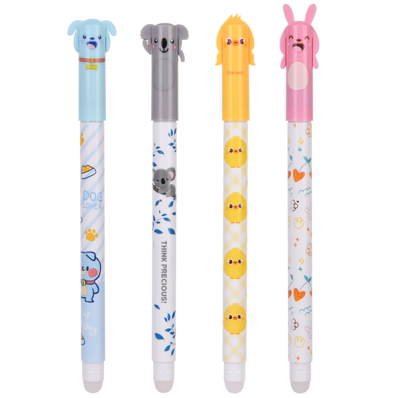 OFFCUP 4 Pcs Erasable Pens, Rub Out 0.5 mm Tip Blue Blue Ink Eraser Gel Pens for Writing Drawing Note Taking Kids Adults Office School Supplies, Animal Prints