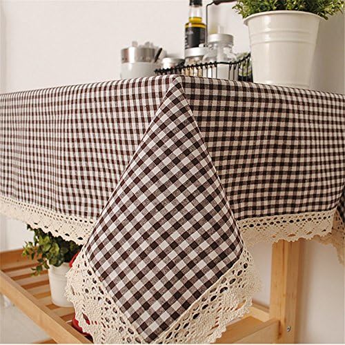 Superwinger Brown(Not Black) and white Plaid Lace Table Cloth Classic Style High Quality Decorative Elegant Table Cloth Linen Table Cover,Assorted Size