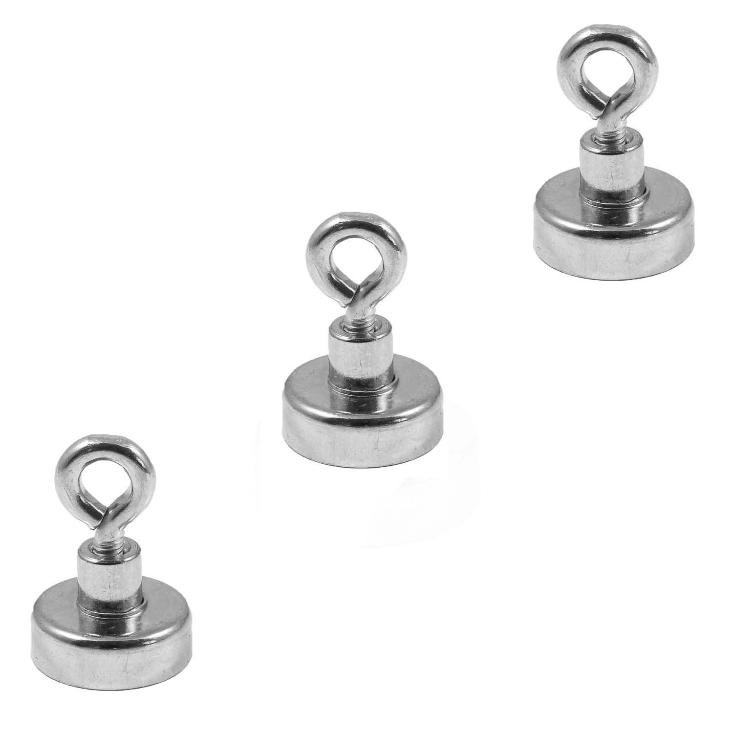Magnetastico® | 3 pieces neodymium N35 eyelet magnets 20 mm Ø | Holding force 9.0 kilograms | 3 neodymium pot magnets with eyebolt, magnetic eyelet, very strong & galvanised