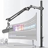 Frgyee Mic Boom Arm, Adjustable Height Overhead Microphone Stand with Heightened Extension Riser for Shure SM7B Blue Yeti HyperX QuadCast S and other Mic