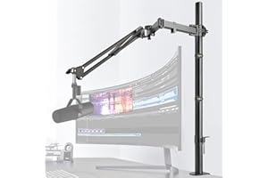 Frgyee Mic Boom Arm, Adjustable Height Overhead Microphone Stand with Heightened Extension Riser for Shure SM7B Blue Yeti HyperX QuadCast S and other Mic