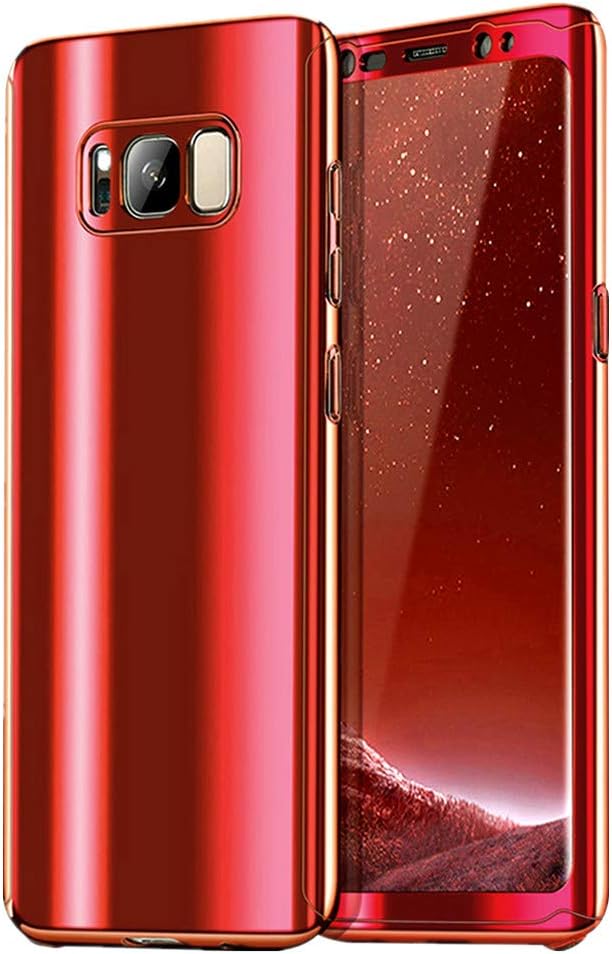 Tearl Case for Galaxy S8 Plus Case 3 in 1 Full Body Plating Mirror Protective Cover+Screen Protector Galaxy S8 Phone case (Samsung Galaxy S8, red)