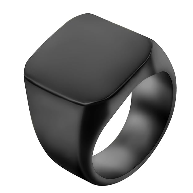 JewelryWe Schmuck Biker Edelstahl Herren-Ring, Glänzend Poliert Siegelring Quadrat Band Ring, Schwarz Größe 54 bis 74 - mit G