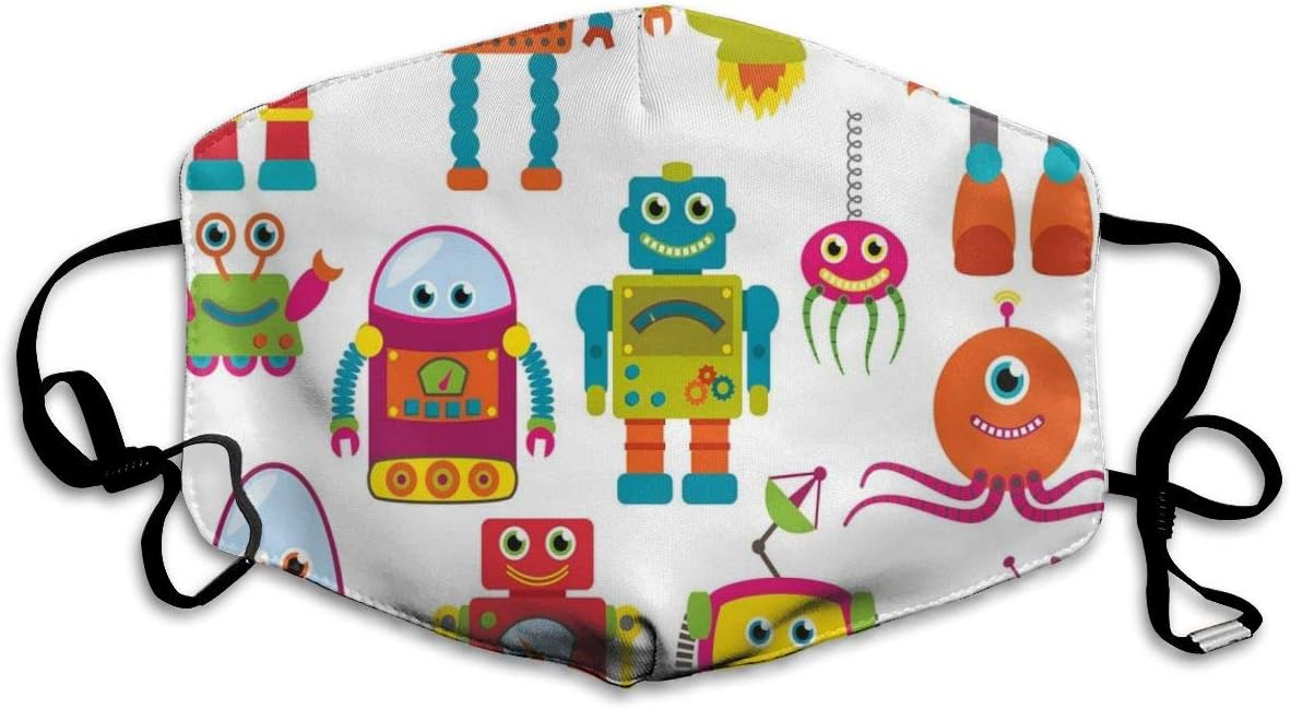 Anti Bacterial Face Pollution Mask,Robot Drawing With Cartoon Style Future Toys With Smiling Faces Aliens Fun Games,Mouth Mask comfy polyester