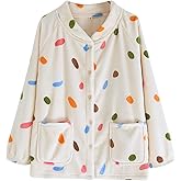 Bed Jackets for Women Fuzzy Fleece Button Up Loungewear Pajama Tops Soft Warm Sleepwear Winter Coat with Pockets