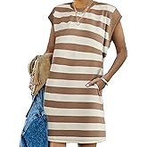 AlvaQ Womens Striped Summer Dresses 2025 Crewneck Cap Sleeve Color Block Casual A Line Tshirt Dress with Pockets