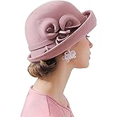 ORIDOOR Women Vintage Wool Felt Flowers Bucket Cloche Bowler Hat Church Wedding Dress Fascinator Hat Winter Felt Fedoras
