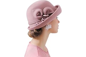 ORIDOOR Women Vintage Wool Felt Flowers Bucket Cloche Bowler Hat Church Wedding Dress Fascinator Hat Winter Felt Fedoras