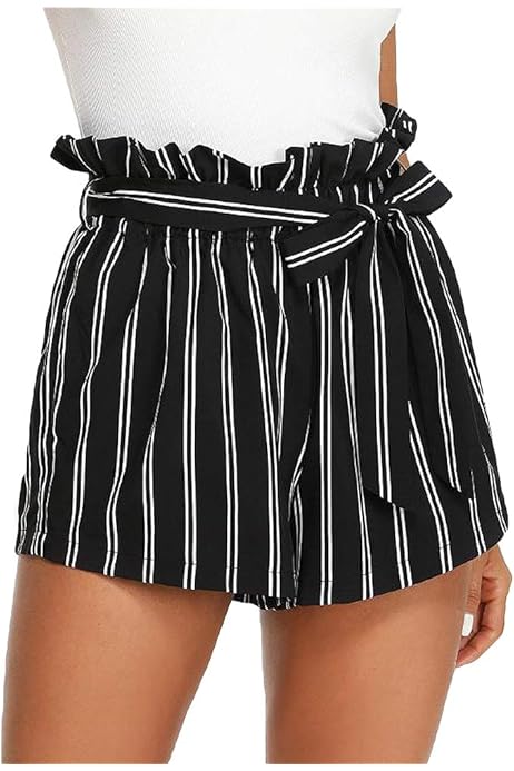 frill trim tie waist striped shorts