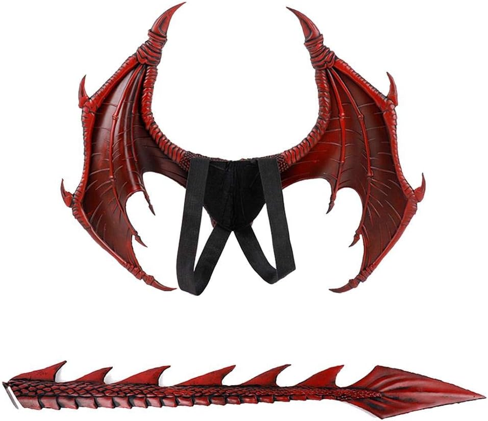 Set Costume Drago Halloween - 3 Pezzi Con Ali, Maschera E Coda Per Bambini