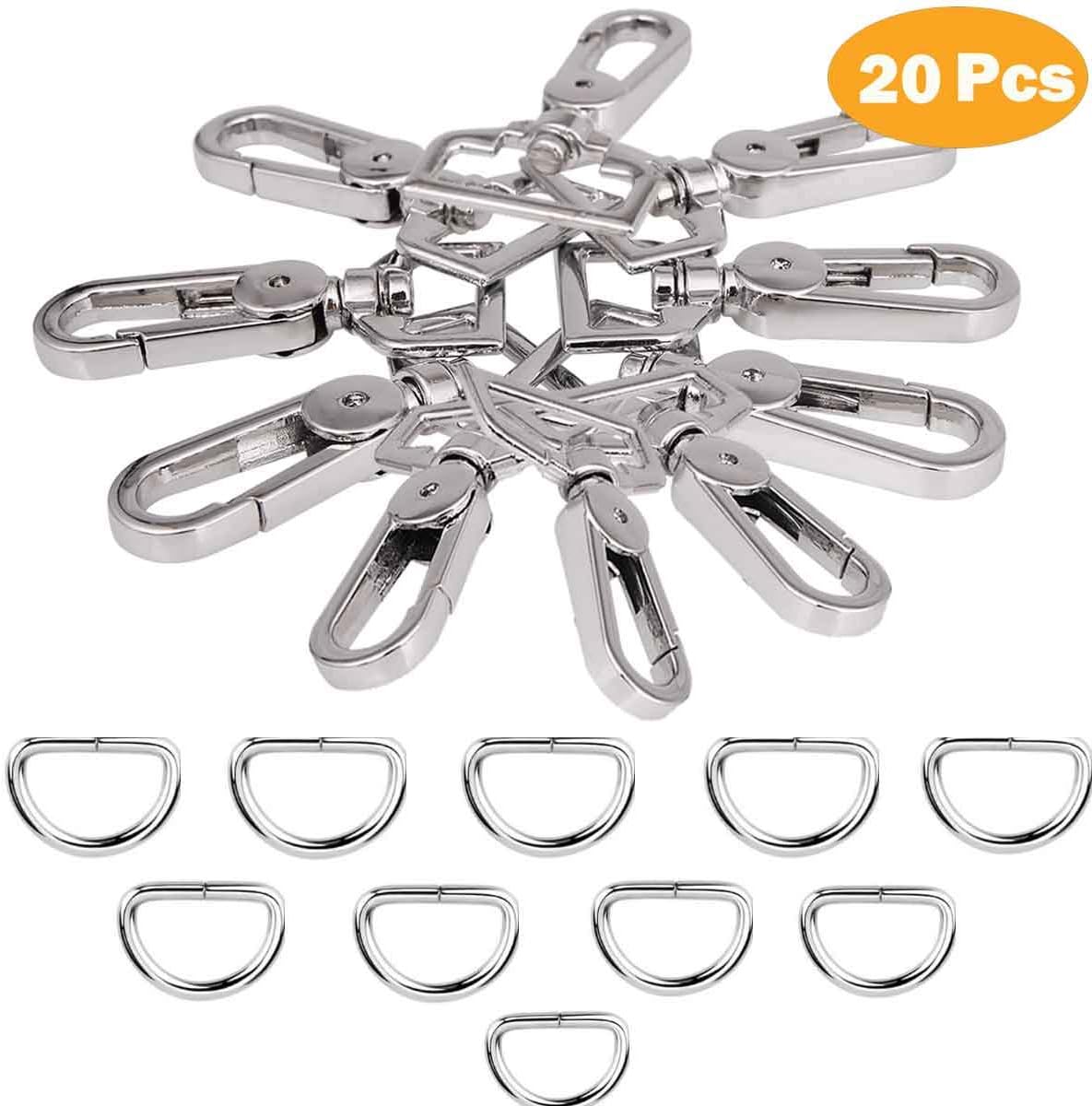 JAKAGOSwivel Lobster Clasps Clips and Slide Buckles and Metal D Ring Semi-Circular D Ring for Handbag Bags Cat Dog Collar Buckles Ring Hand DIY Accessories Dog Leash Hardware Craft Keychain Sewing