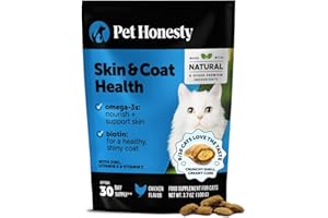 Pet Honesty Cat Skin & Coat Health Chews - Omegas, Vitamin C + E, Biotin Supplement, Soothes Skin and Promotes Shiny Coat, Ca