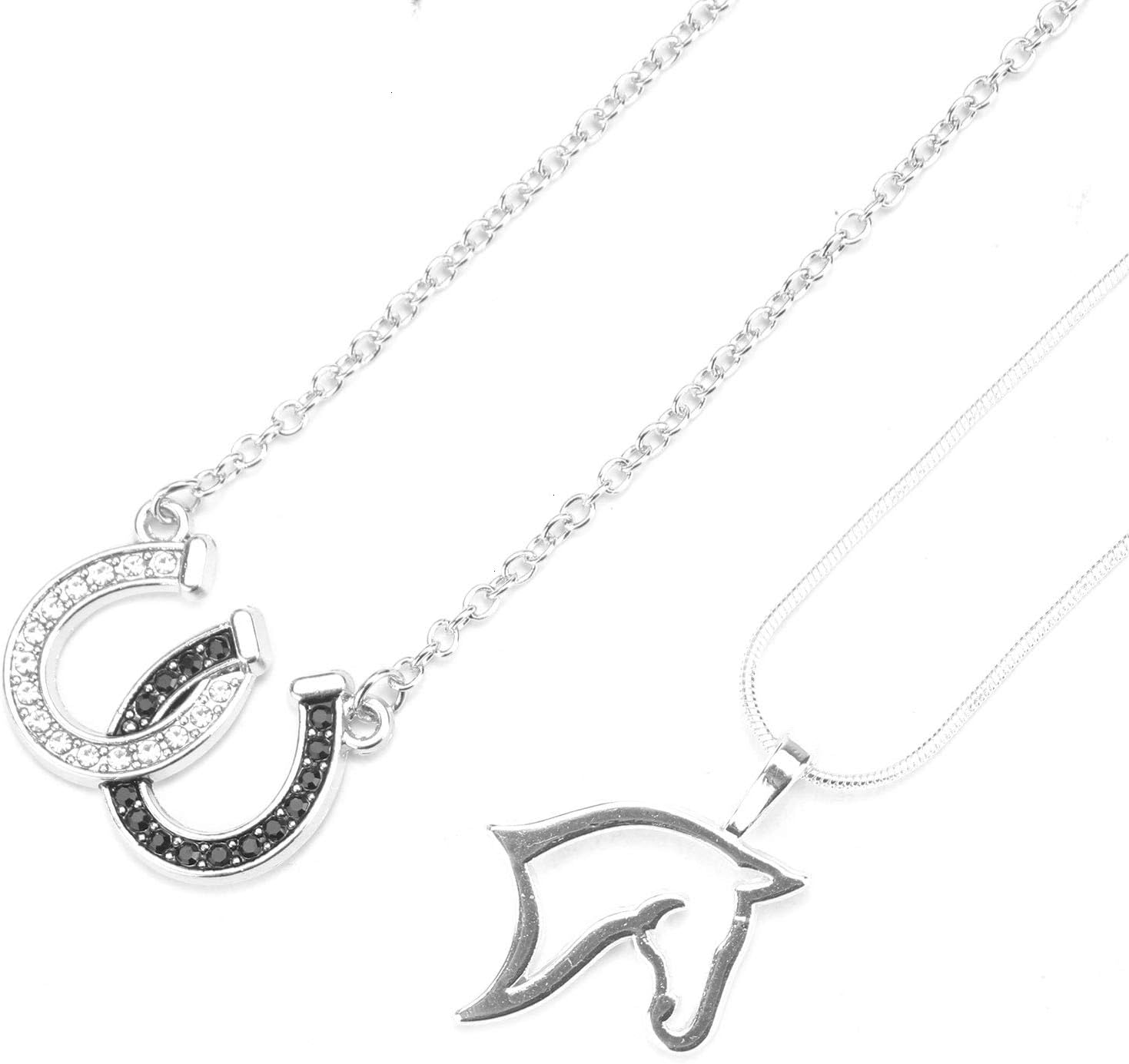 Monrocco Lucky Horseshoe Necklace Clear and Black Crystals Horseshoes Pendant Necklace