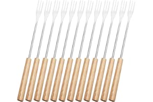 GARVALON 12Pcs Stainless Steel Chocolate Dipping Tools with Wooden Handles, Cheese Fondue Forks Set for